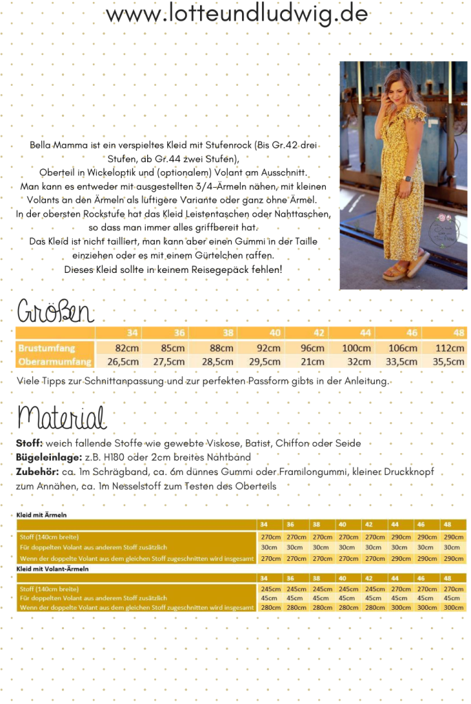 Preview: Papierschnittmuster Sommerkleid Bella Mamma Gr. 34-48